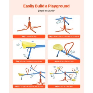 VEVOR Περιστρεφόμενη Παιδική Τραμπάλα 4 Θέσεων 360° για Ηλικίες 3+ ...