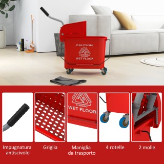 HOMCOM Καρότσι Καθαρισμού με Στίφτη Σφουγγαρίστρας 60x27x70.5εκ. Κό...