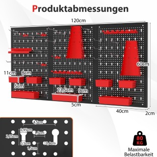 Costway  Μεταλλικός Τοίχος Αποθήκευσης με Κόκκινες Θήκες & Εργαλεία...