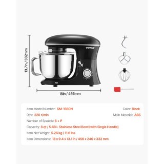 VEVOR Ηλεκτρικός Μίξερ Ζύμης 6 Λίτρων, 1400W, 6 + P Ταχύτητες, Μαγι... VEVOR Ηλεκτρικός Μίξερ Ζύμης 6 Λίτρων, 1400W, 6 + P Ταχύτητες, Μαγι...