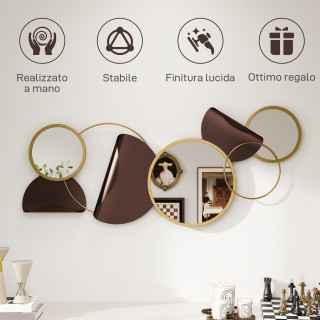 HOMCOM Σύγχρονη Μεταλλική 3D Διακόσμηση Τοίχου με Καθρέφτες για Σαλ...