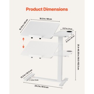 VEVOR Τραπέζι Κρεβατιού με Ρόδες και Θήκη Ποτηριού Λευκό CSZGXDZZCS...