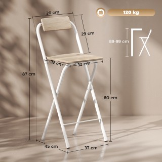 HOMCOM Σετ 2 Πτυσσόμενα Σκαμπό Μπαρ με Υποπόδιο, από Ξύλο και Ατσάλ...