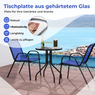 Costway Σετ Μπαλκονιού 3 Τεμαχίων: Τραπεζάκι και 2 Στοιβαζόμενες Κα...