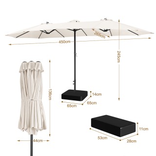 BAKAJI Διπλή Ομπρέλα Κήπου 4,6 Μέτρων με Βάση και Αντιηλιακή Προστα...