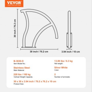 VEVOR  Διπλή Χειρολαβή Πισίνας 30x30in Ανοξείδωτη με Βάση για Σπα B...