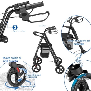 BAKAJI Πτυσσόμενο Πι για Ηλικιωμένους με Κάθισμα, Καλάθι και Βάση Ο...