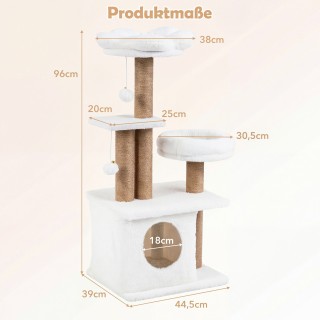 Costway Δέντρο Γάτας 96 εκ. με Φωλιά, Πλατφόρμα, Κρεβάτι και 2 Μπαλ...