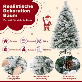 Costway Τεχνητό Χριστουγεννιάτικο Δέντρο 136 εκ. με Χιόνι & 8 Λειτο...