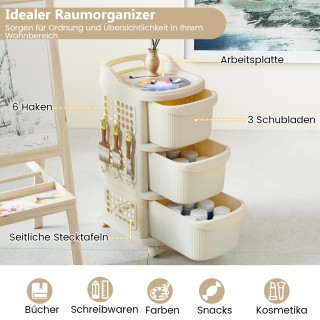 Costway Στενό Ντουλάπι με Ρόδες και Ράφια, 3 Συρτάρια & Pegboard JV...