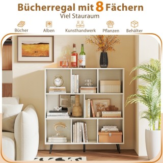 Costway  Βιβλιοθήκη με ράφια 3 επιπέδων & ξύλινα πόδια - Γραφείο & ...