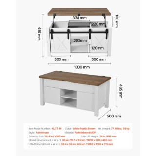 VEVOR Αγροτικό Τραπεζάκι Σαλονιού με Ανυψούμενη Επιφάνεια KFZ394INC...