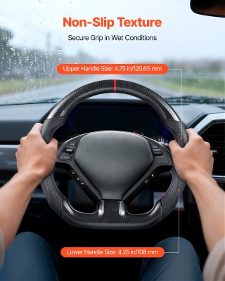 VEVOR Τιμόνι Ανθρακονήματος D-Shape Flat-Bottom με Δερμάτινη Λαβή γ...