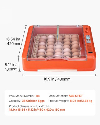 VEVOR Αυγοεκκολαπτήριο 36 Αυγών με Αυτόματη Περιστροφή & LED Ανιχνε...