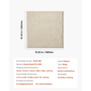 VEVOR Διακοσμητικές Πλάκες Πεζόδρομου 8Τμχ 15.5x15.5 ίντσες Μπεζ HY... VEVOR Διακοσμητικές Πλάκες Πεζόδρομου 8Τμχ 15.5x15.5 ίντσες Μπεζ HY...
