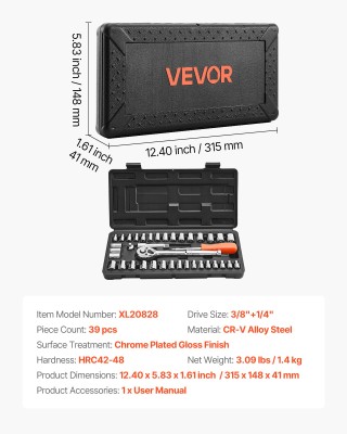 VEVOR Σετ Καρυδάκια 39 τμχ, 9.5 & 6.4 mm Οδηγοί Ροπόκλειδο & Καρυδά... VEVOR Σετ Καρυδάκια 39 τμχ, 9.5 & 6.4 mm Οδηγοί Ροπόκλειδο & Καρυδά...
