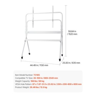 VEVOR Κινητό Τρόλεϊ Τηλεόρασης για Οθόνες 35-100 Ιντσών έως 198 Λίβ... VEVOR Κινητό Τρόλεϊ Τηλεόρασης για Οθόνες 35-100 Ιντσών έως 198 Λίβ...