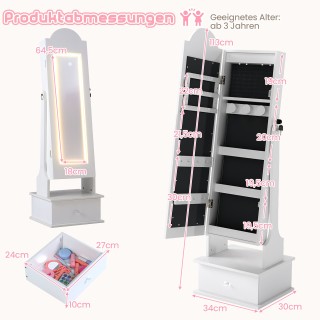 Costway Λευκός Παιδικός Όρθιος Οργανωτής Κοσμημάτων με Φωτισμό και ...