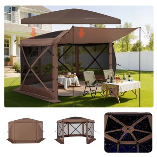 VEVOR Μεγάλη Εξάπλευρη Σκηνή Gazebo 3.6 x 3.6 m με Αφαιρούμενη Οροφ...