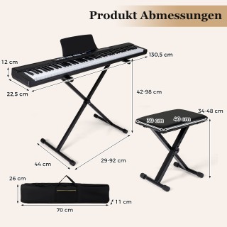 Costway 88 Πλήκτρα Ψηφιακό Πιάνο με Ρυθμιζόμενη Βάση & Σκαμπό & Πεν...