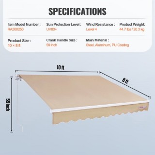 VEVOR Τέντα Χειροκίνητη Αναδιπλούμενη 10x8 ft, Αδιάβροχη Πολυεστερ... VEVOR Τέντα Χειροκίνητη Αναδιπλούμενη 10x8 ft, Αδιάβροχη Πολυεστερ...