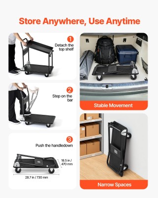 VEVOR Αναδιπλούμενο Καρότσι Μεταφοράς, Βαρέως Τύπου, 2 Επίπεδα, 317...