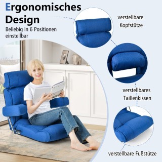 Costway Πτυσσόμενη Καρέκλα Δαπέδου με Ρυθμιζόμενη Πλάτη και Μαξιλάρ...