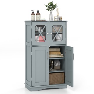 Costway Γκρι Ντουλάπι Μπάνιου με Διάφανες Γυάλινες Πόρτες 60 x 30 x...