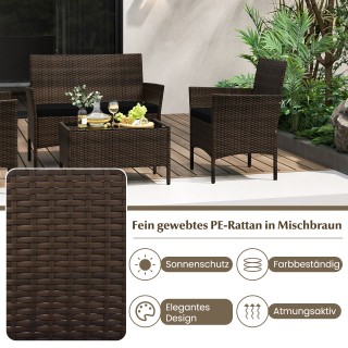 Costway Σετ Κήπου Ρατάν με 2 Πολυθρόνες, Παγκάκι, Τραπέζι και Μαξιλ...