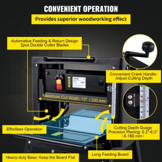 Πλάνη Ξύλου VEVOR 13 2000W με Βάση και Εξαγωγή Σκόνης  YBJYCOC13BPP...