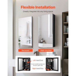 VEVOR Ντουλάπι Φαρμάκων 14 x 24 με Ρυθμιζόμενα Ράφια και Καθρέφτη J...