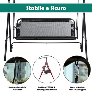 BAKAJI Κούνια Κήπου 3 Θέσεων με Ρυθμιζόμενη Οροφή 172x110x155cm Μαύ... BAKAJI Κούνια Κήπου 3 Θέσεων με Ρυθμιζόμενη Οροφή 172x110x155cm Μαύ...