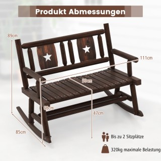 Costway  Ξύλινη Διθέσια Κούνια Βεράντας με Εργονομικό Σχέδιο και Αν...