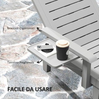 Outsunny Σετ 2 Ρυθμιζόμενες Ξαπλώστρες Κήπου με Τραπεζάκι και Μπράτ...