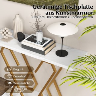 Costway Κονσόλα από Τεχνητό Μάρμαρο με Ρυθμιζόμενα Πόδια σε Λευκό κ...