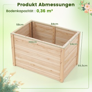 Costway Υπερυψωμένο Ξύλινο Κηπουρικό Κρεβάτι 100 x 64 x 65,5 cm με ...