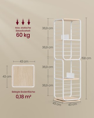 Περιστρεφόμενη Βιβλιοθήκη 4 Επιπέδων VASAGLE για Μικρούς Χώρους&nbsp