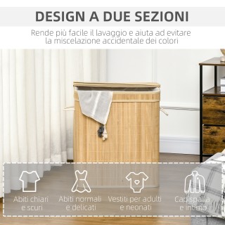 HOMCOM  Καλάθι Απλύτων 90L Πτυσσόμενο με 2 Διαμερίσματα, Καπάκι και...