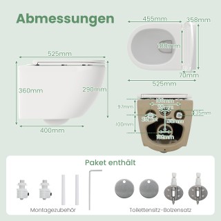 Costway Επιτοίχια Κεραμική Λεκάνη Τουαλέτας - Λευκό με Καπάκι και ... Costway Επιτοίχια Κεραμική Λεκάνη Τουαλέτας - Λευκό με Καπάκι και ...