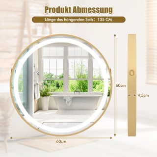 Costway  Ρυθμιζόμενος Καθρέφτης Μπάνιου LED με 3 Χρώματα και Λειτου...