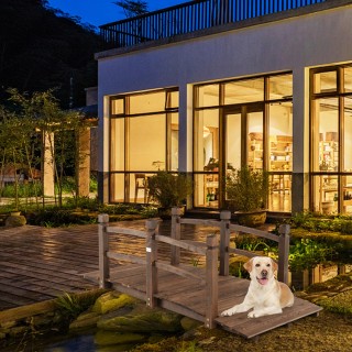 Costway Ξύλινη Γέφυρα Κήπου από Φυσικό Ξύλο Έλατου με Ασφαλή Κάγκελ...