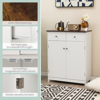 Costway Λευκή Ξύλινη Ντουλάπα Μπάνιου με 2 Συρτάρια και Ρυθμιζόμενο...