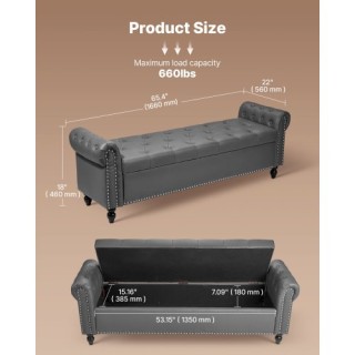 VEVOR Μπεζ Μαξιλαρωτό Σκαμπό Αποθήκευσης από PU Δέρμα με Ξύλινα Πόδ...