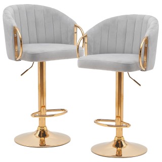 BAKAJI  Σετ 2 Σκαμπό Κουζίνας Ρυθμιζόμενου Ύψους σε Γκρι Βελούδο κα...