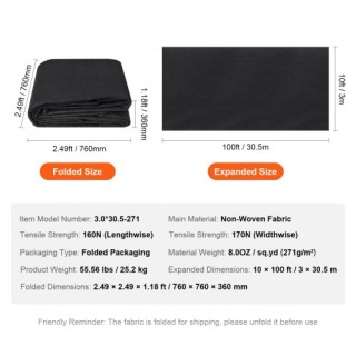 VEVOR Υφασμάτινο Γεωύφασμα 10x100FT 8OZ για Δρόμους & Αποστραγγίσει... VEVOR Υφασμάτινο Γεωύφασμα 10x100FT 8OZ για Δρόμους & Αποστραγγίσει...