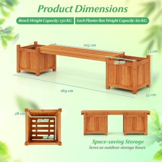 Costway Ξύλινος Πάγκος 35 x 35 x 169 cm με Πλαϊνές Ζαρντινιέρες και...