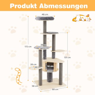 Costway Πολυώροφo Ονυχοδρόμιο Γκρι 197 cm x 68 cm x 58 cm, με Άνετη...