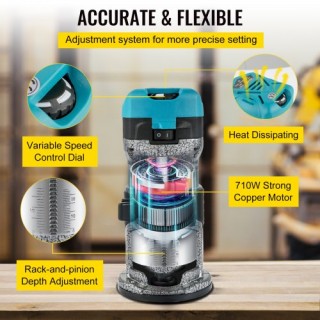 VEVOR Εργαλείο Δρομολογητή Ξύλου 710W με 3 Σφιγκτήρες και Πολλαπλές...