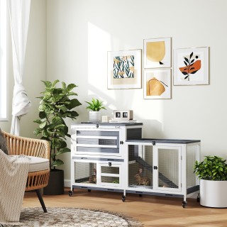 PawHut Διώροφη κουνελοτροφείο με ράμπα και 3 δίσκους, από ξύλο ελά... PawHut Διώροφη κουνελοτροφείο με ράμπα και 3 δίσκους, από ξύλο ελά...