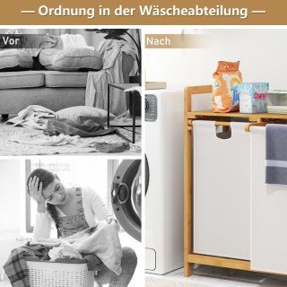 Costway Καλάθι ρούχων με 2 τμήματα, 2 αφαιρούμενους σάκους και ράφ... Costway Καλάθι ρούχων με 2 τμήματα, 2 αφαιρούμενους σάκους και ράφ...